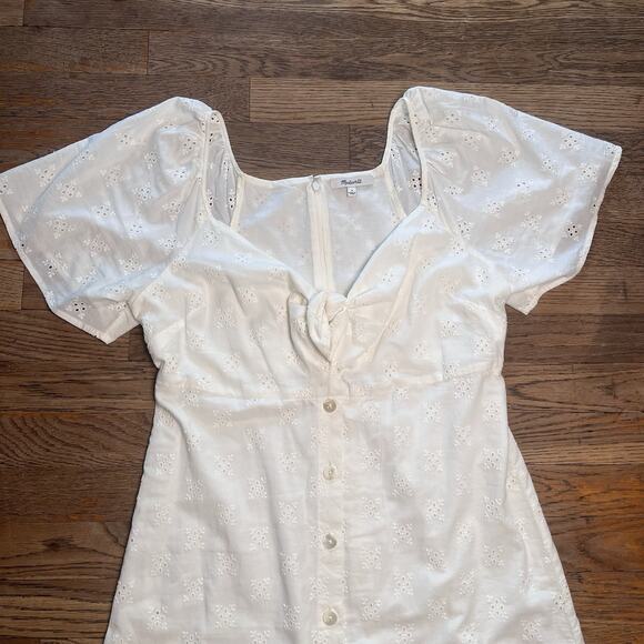 Madewell Eyelet Tie Front Midi Dress White Cotton Short Sleeve Size 4 Boho Bride - Picture 7 of 16